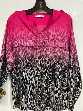 Calvin Klein Hot Pink Ombre Animal Print Blouse